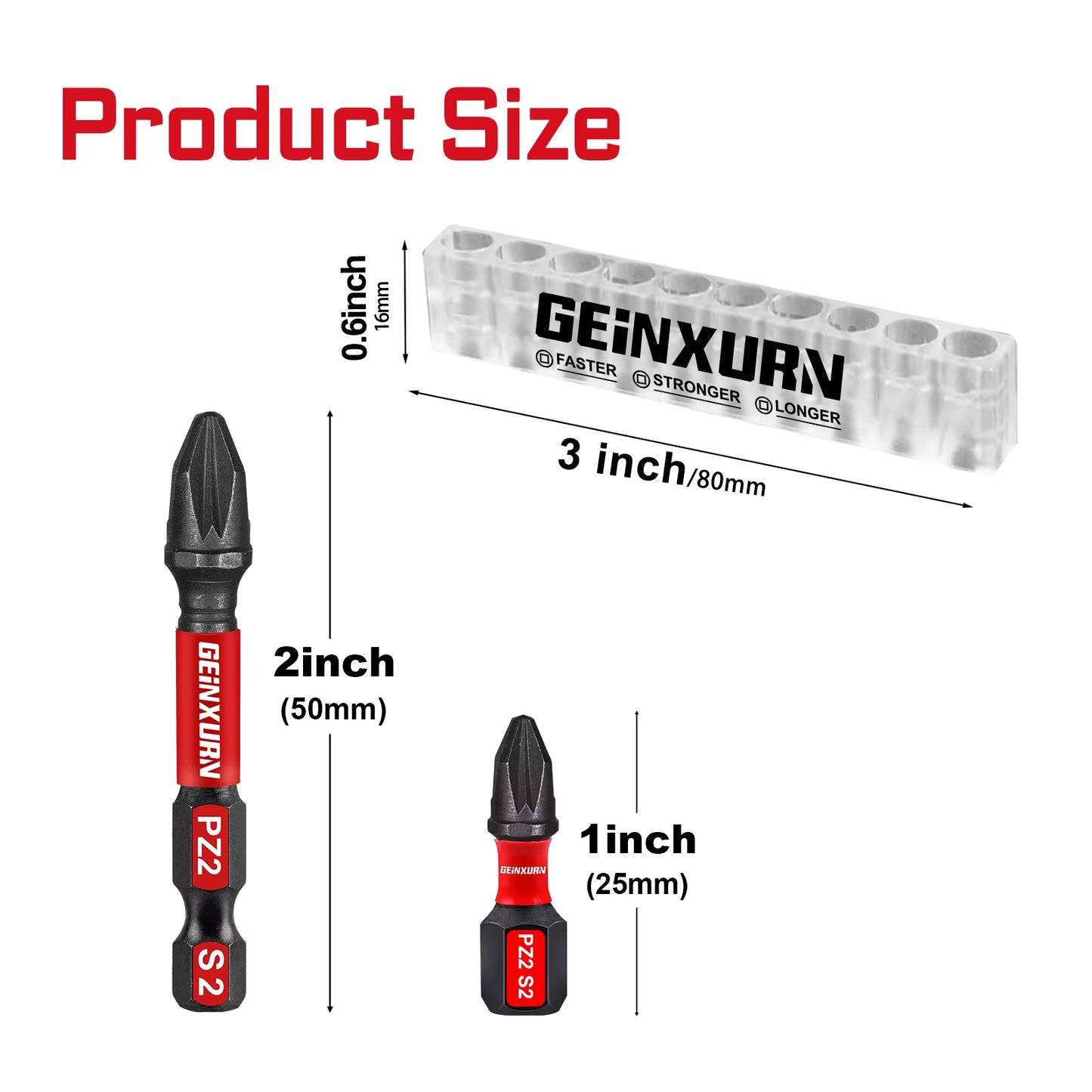 1 Inch/2 Inch Impact Magnetic Pozidriv #2 PZ2 Screwdriver Bit Set with Storage Organizer