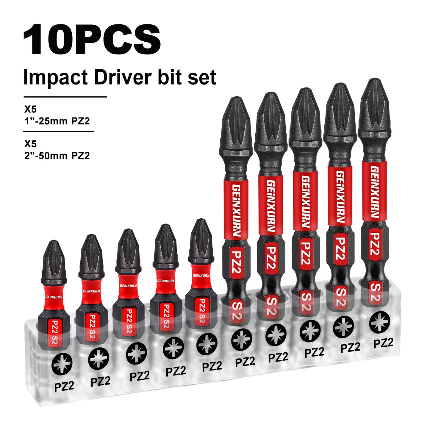 1 Inch/2 Inch Impact Magnetic Pozidriv #2 PZ2 Screwdriver Bit Set with Storage Organizer