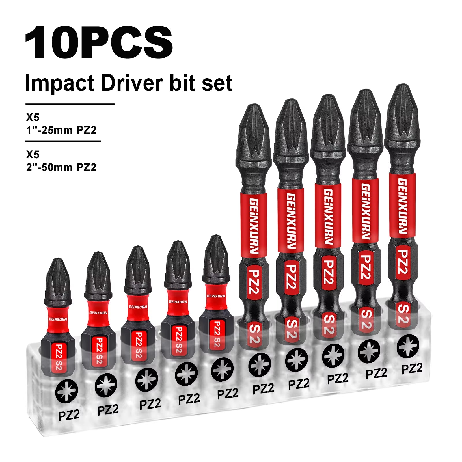 1 Inch/2 Inch Impact Magnetic Pozidriv #2 PZ2 Screwdriver Bit Set with Storage Organizer