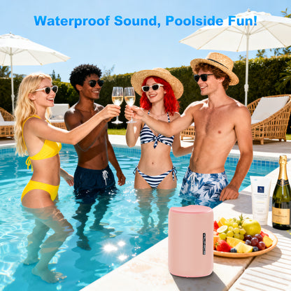 Portable Bluetooth Speaker, IPX7 Waterproof Wireless Speaker, Stocking Stuffers, Bluetooth 5.0, TWS Mini Speaker for Home/Party/Outdoor/Travel/Gifts, Pink