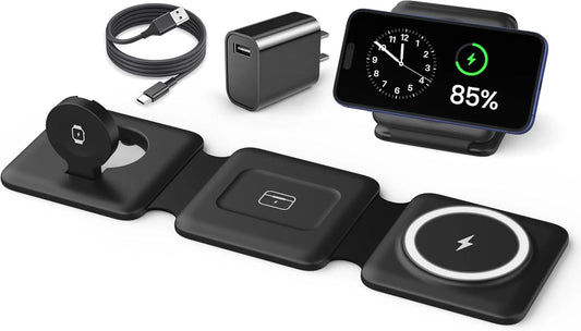 Magnetic Wireless Charger Compatible for Iphone: Fodable 3 in 1 Charging Station for Apple Multiple Devices - Travel Charging Pad Dock Compatible for Iphone 17 16 15 14 13 12 Pro Max plus & Airpod