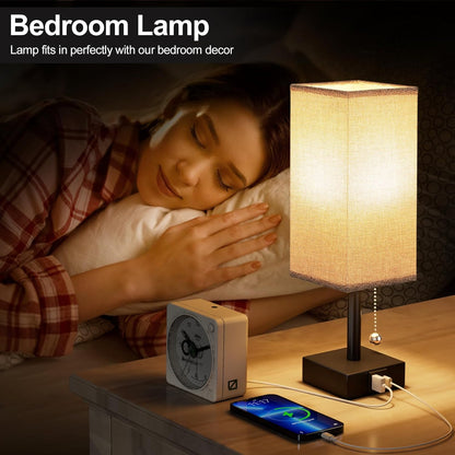 Bedside Lamp for Bedroom with USB Ports - Grey Table Lamp with USB C + a Charging Ports for Nightstand, Small Desk Light for Boys, Bulb Not Included