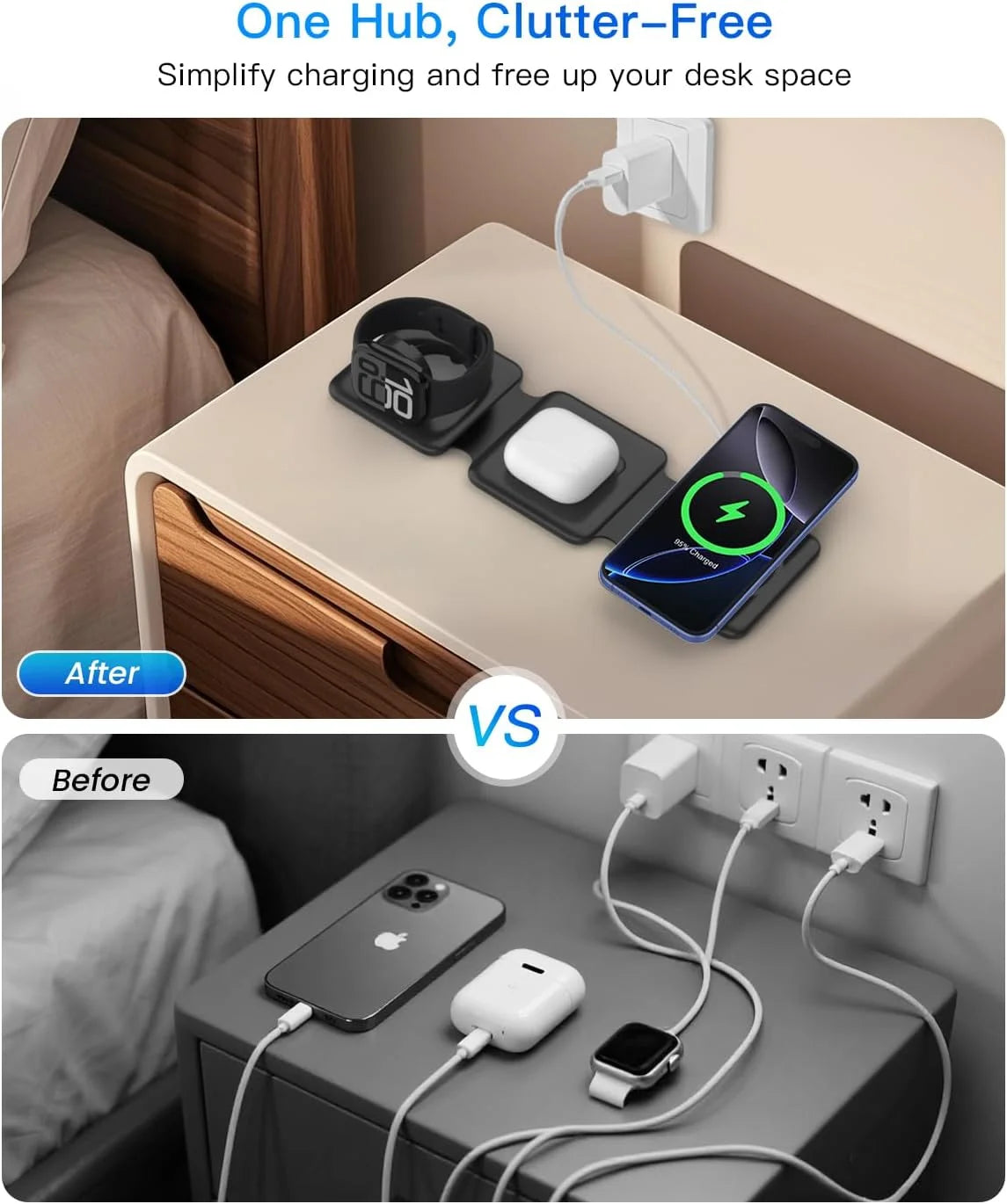 Magnetic Wireless Charger Compatible for Iphone: Fodable 3 in 1 Charging Station for Apple Multiple Devices - Travel Charging Pad Dock Compatible for Iphone 17 16 15 14 13 12 Pro Max plus & Airpod