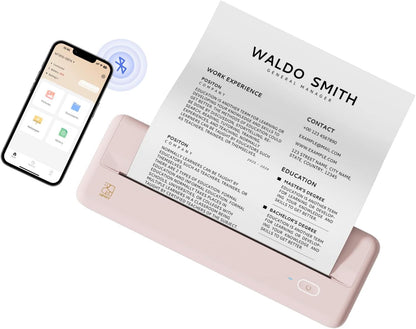Wireless Portable Printers - A4 Thermal Printer for Travel, Mobile Office, School, Home - Bluetooth Printer Compatible with Ios Android Phone & Laptop, Pink