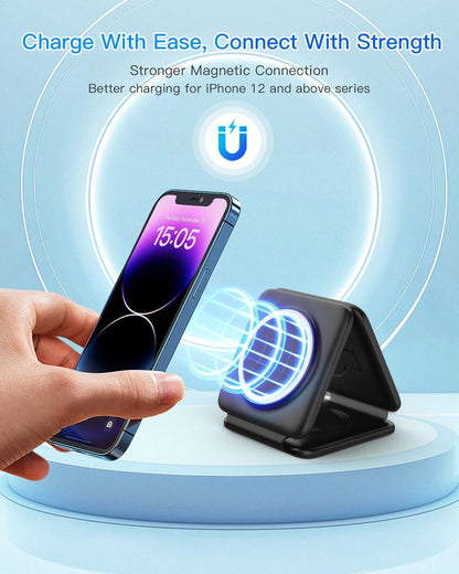 Magnetic Wireless Charger Compatible for Iphone: Fodable 3 in 1 Charging Station for Apple Multiple Devices - Travel Charging Pad Dock Compatible for Iphone 17 16 15 14 13 12 Pro Max plus & Airpod