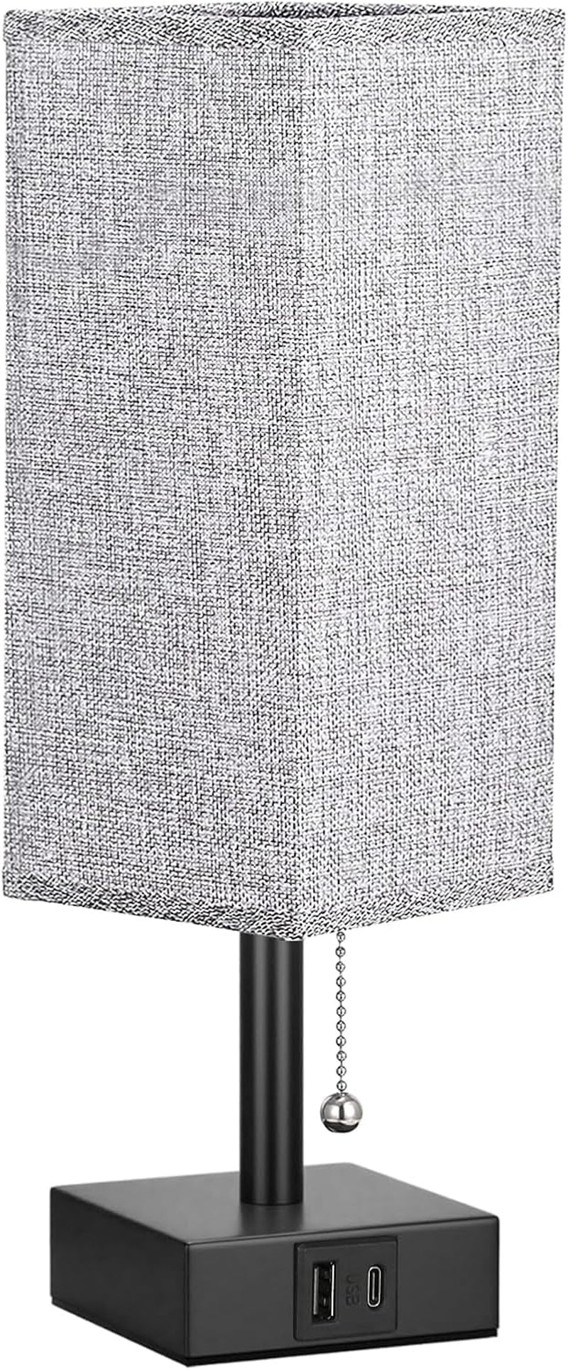 Bedside Lamp for Bedroom with USB Ports - Grey Table Lamp with USB C + a Charging Ports for Nightstand, Small Desk Light for Boys, Bulb Not Included